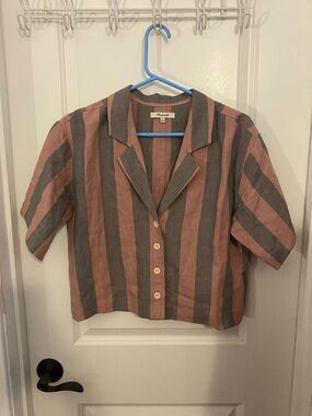 Madewell Striped Boxy Cropped Linen Shirt